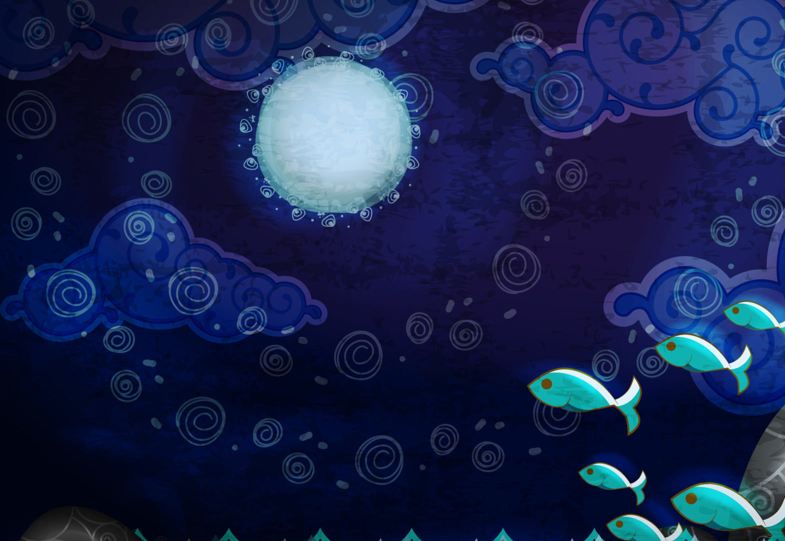 Fish swimming towards moon